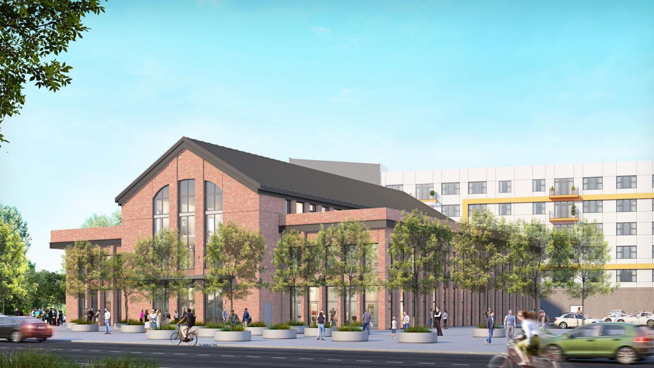 Rendering of brick building at Aggie Square