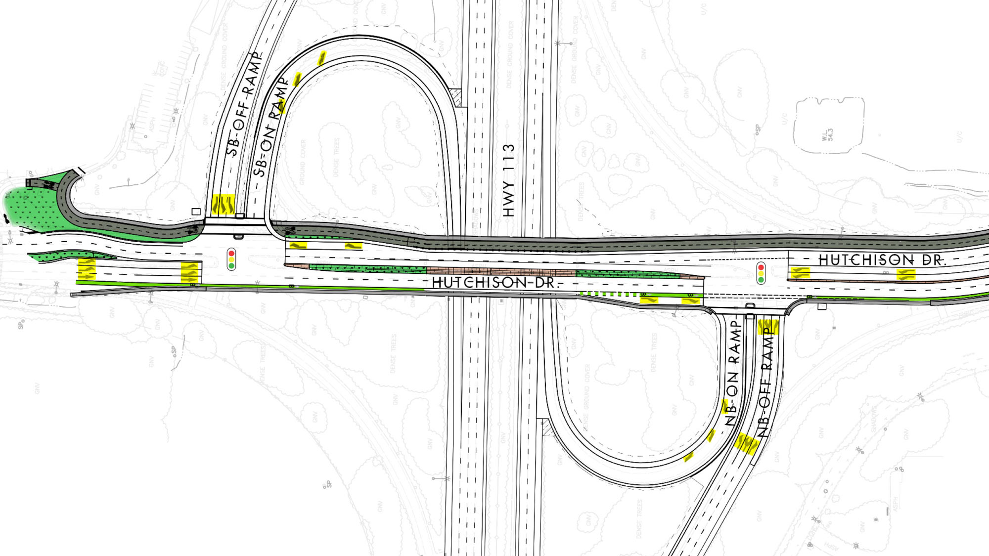 Diagram of changes being made to the Hutchison Drive Highway 113 interchange