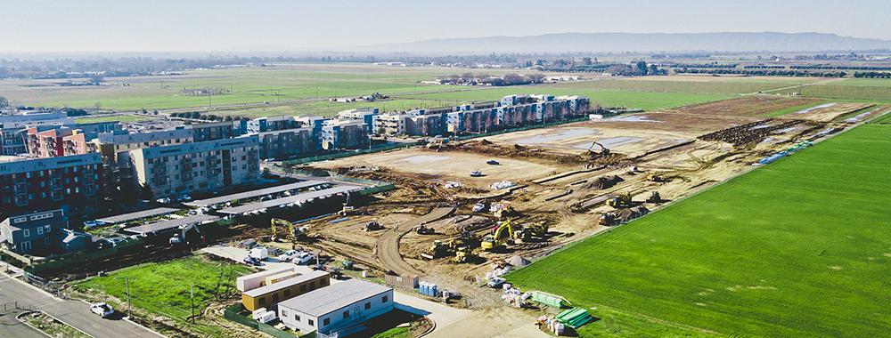 aerial shot of a construction site at uc davis