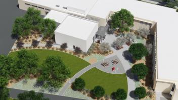 Aerial rendering of Cruess Hall