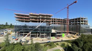 Photo of the Life-Long Learning Center at Aggie Square under construction