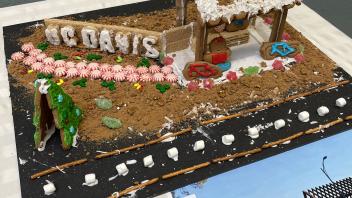 Howard gateway entrance sign and awning constructed out of gingerbread and candy