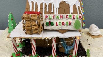 Putah Creek Lodge constructed with gingerbread and candy
