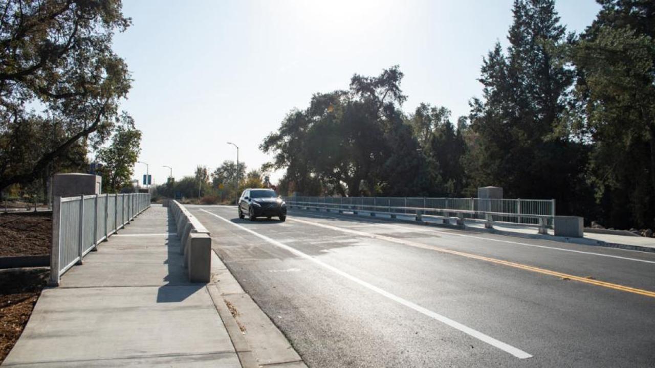Car on the new La Rue Bridge