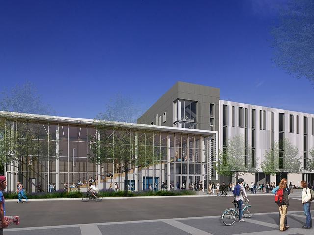 Rendering of the north elevation of UC Davis' Teaching and Learning Complex.