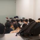 Students attend a lecture in a renovated classroom in Wellman Hall