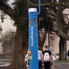 Emergency Call Box along a walking path on the UC Davis campus