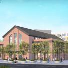 Rendering of brick building at Aggie Square
