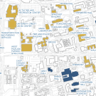 Campus map with some color-coded buildings