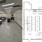 Photo of the recently renovated Hutchison Lab and drawing of the lab renovation