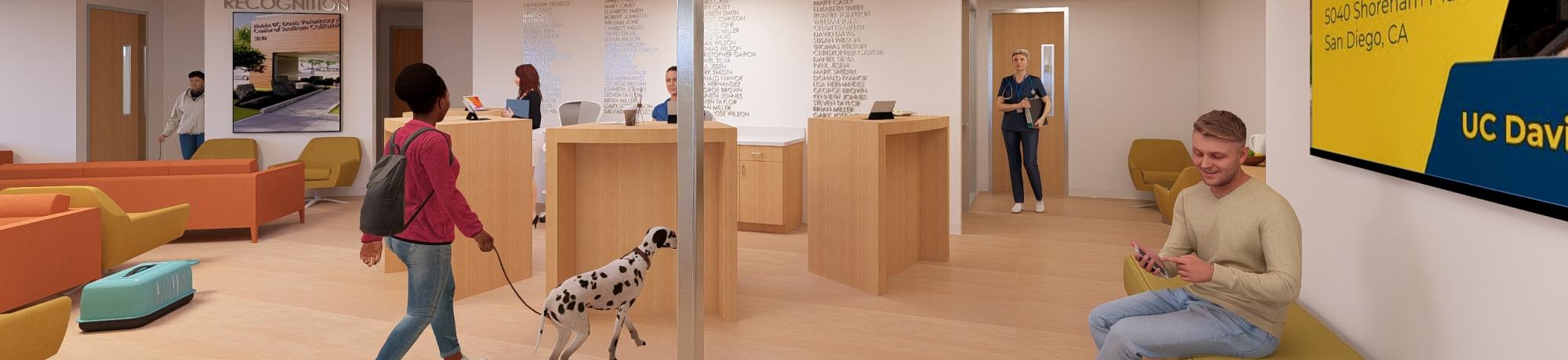 Rendering of lobby of Hobbs UC Davis Veterinary Medical Center of Southern California