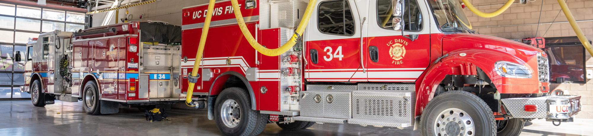 Fire trucks at the UC Davis Fire & Police Building